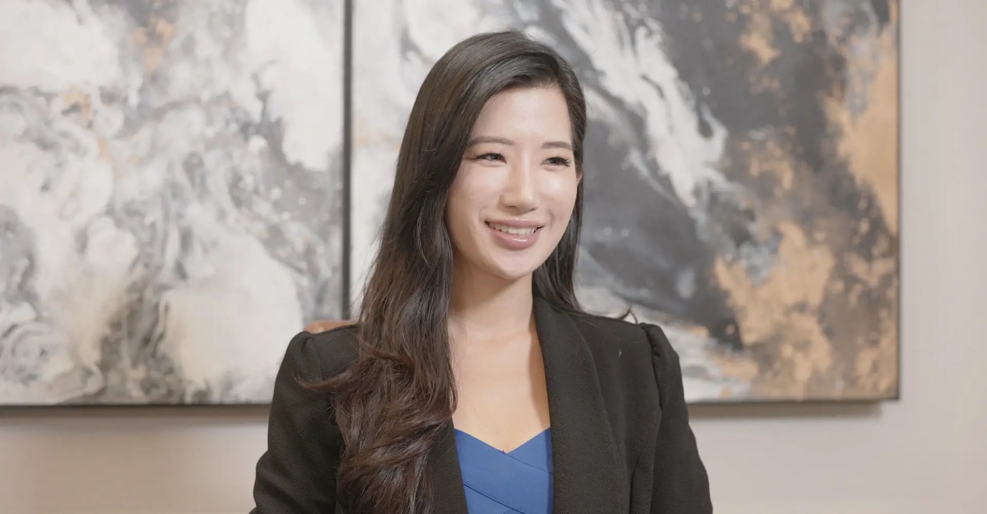 Woman in interview setup